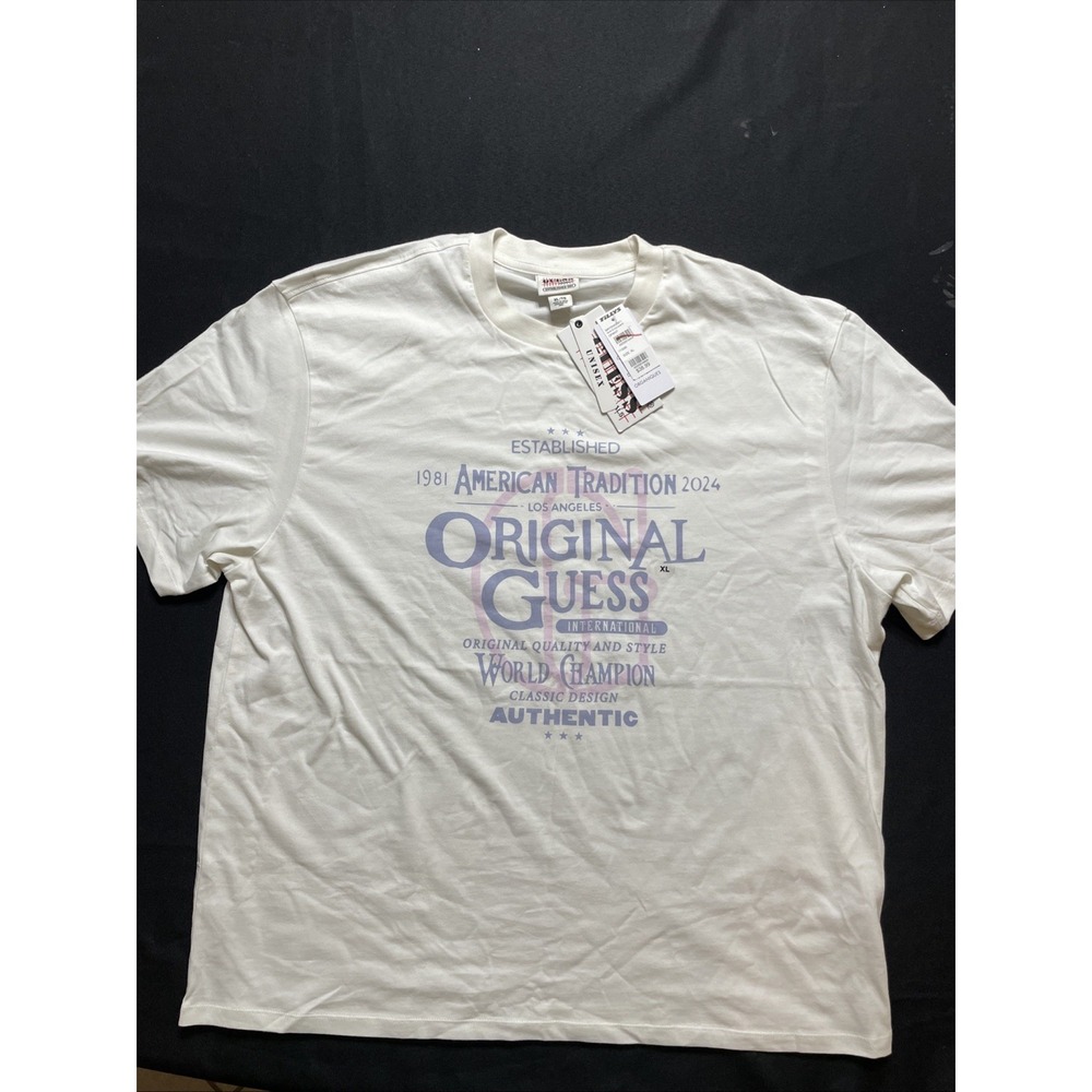 Guess American Tradition Graphic T-Shirt XL Beige Off White NWT Unisex Casual